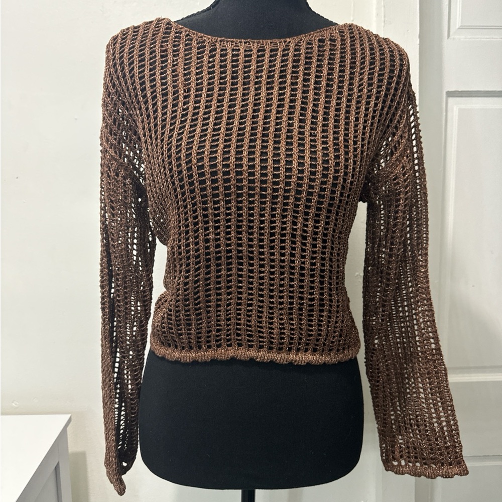 NWT Brown Open-Knit Women’s Sweater - Breathable Long Sleeve Top